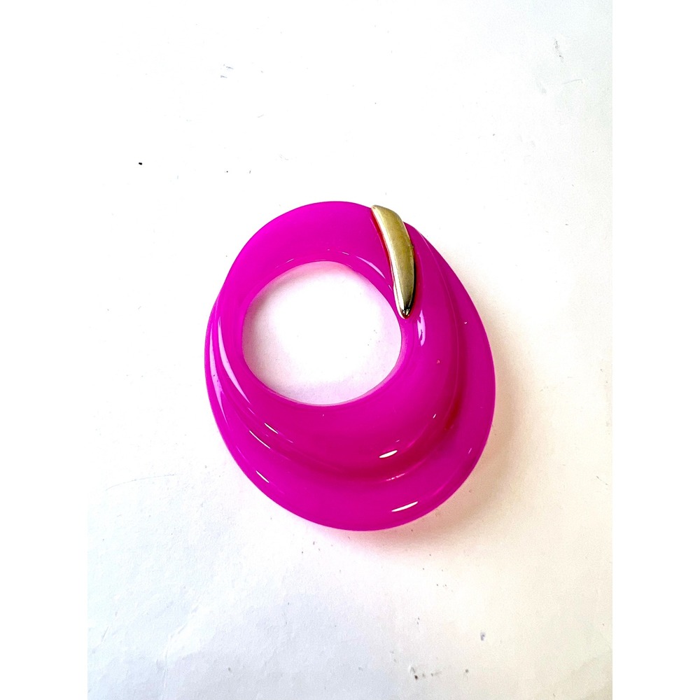 Vintage Hot Pink Acrylic Brooch Gold Tone Accent Resin Statement Pin Fuchsia
